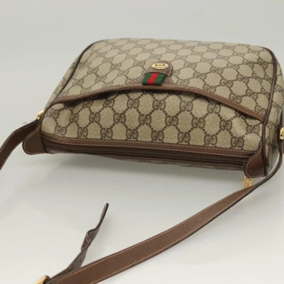 GUCCI GG Supreme Web Sherry Line Bag PVC Beige Gold - Picture 9 of 15